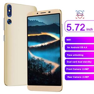 Unlocked Android Smartphone, 5.72in HD Full Screen 512MB ROM 4GB RAM Ultra Thin Mobile Phone Dual SIM Face Unlock Cellphone for Android OS 4.4, 2MP Rear Camera 1800mah Battery 3G Unlocked Cell Phone