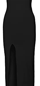 PRIMODA Women's Spaghetti Strap Backless Thigh-high Slit Bodycon Maxi Long Dress Club Party Dress(Black S)