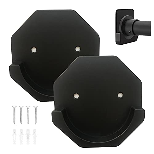 Shower Curtain Rod Mount Holders 2 Pack Adhesive Shower Rod Brackets Stick On Wall Mounted Tension Rod Holders for Bathroom Curtain Rod Hangers Stable Easy Installed Black Hexagon Rod Retainers