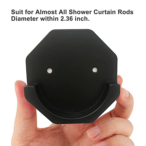 Shower Curtain Rod Mount Holders 2 Pack Adhesive Shower Rod Brackets Stick On Wall Mounted Tension Rod Holders for Bathroom Curtain Rod Hangers Stable Easy Installed Black Hexagon Rod Retainers