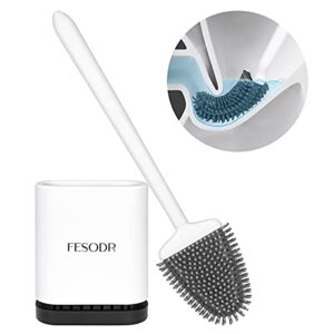 fesodr toilet brush with holder (32pcs hooks included), silicone brush head easily clean dead corners, white