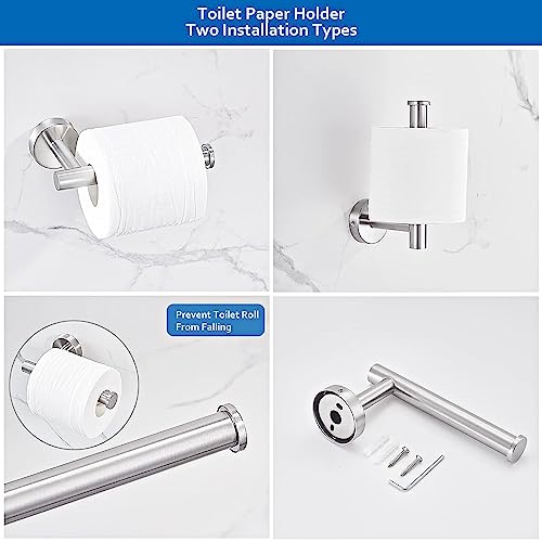 GERUSEA 6 PCS Bathroom Hardware Set, Brushed Nickel Towel Bar, Stainless Steel Towel Rack Wall Mounted Bathroom Accessories Set, 16'' Hand Towel Rod, Toilet Paper Holders, Towel Ring, 3 Towel Hooks