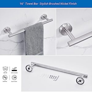 GERUSEA 6 PCS Bathroom Hardware Set, Brushed Nickel Towel Bar, Stainless Steel Towel Rack Wall Mounted Bathroom Accessories Set, 16'' Hand Towel Rod, Toilet Paper Holders, Towel Ring, 3 Towel Hooks