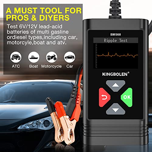 Car Battery Tester 6V 12V Battery Load Tester, BM560 100-2000 CCA Auto Battery Tester Automotive Alternator Digital Battery Analyzer Charging Cranking System Tester for Car Motorcycle ATV SUV Boat