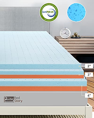 BedStory 2 Inch Premium Memory Foam Mattress Topper, Queen Size Gel Infused Bed Toppers, Soft Foam Pad with Removable Cover