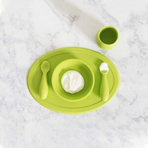 ezpz tiny collection set (lime) - 100% silicone cup, spoon & bowl with built-in placemat for first foods + baby led weaning + purees - designed by a pediatric feeding specialist - 6 months+