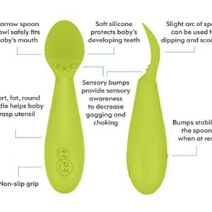 ezpz Tiny Collection Set (Lime) - 100% Silicone Cup, Spoon & Bowl with Built-in Placemat for First Foods + Baby Led Weaning + Purees - Designed by a Pediatric Feeding Specialist - 6 Months+