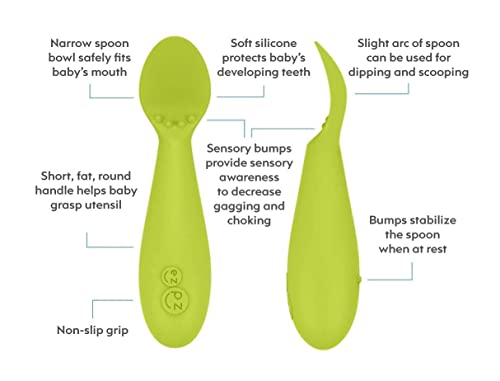 ezpz Tiny Collection Set (Lime) - 100% Silicone Cup, Spoon & Bowl with Built-in Placemat for First Foods + Baby Led Weaning + Purees - Designed by a Pediatric Feeding Specialist - 6 Months+