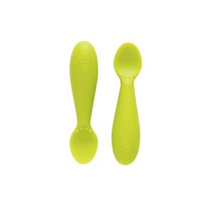 ezpz Tiny Collection Set (Lime) - 100% Silicone Cup, Spoon & Bowl with Built-in Placemat for First Foods + Baby Led Weaning + Purees - Designed by a Pediatric Feeding Specialist - 6 Months+