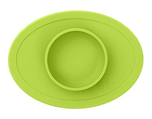 ezpz Tiny Collection Set (Lime) - 100% Silicone Cup, Spoon & Bowl with Built-in Placemat for First Foods + Baby Led Weaning + Purees - Designed by a Pediatric Feeding Specialist - 6 Months+