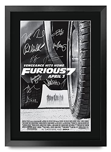 HWC Trading Fast & Furious 7 Vin Diesel, Paul Walker, Dwayne Johnson 16 x 12 inch Framed Gifts Printed Poster Signed Autograph Picture for Movie Memorabilia Fans - 16" x 12" Framed