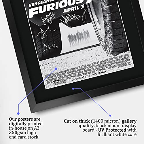 HWC Trading Fast & Furious 7 Vin Diesel, Paul Walker, Dwayne Johnson 16 x 12 inch Framed Gifts Printed Poster Signed Autograph Picture for Movie Memorabilia Fans - 16" x 12" Framed