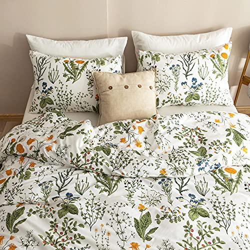 ECOCOTT 3 Pieces Floral Duvet Cover Sets King Size,100% Natural Cotton Floral Pattern 1 Duvet Cover with Zipper and 2 Pillowcases, Ultra Soft and Easy Care Breathable Cozy Simple Style Bedding Set