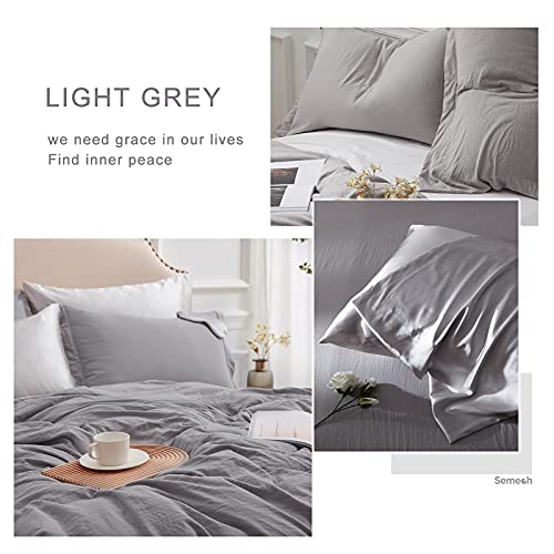 SEMECH Duvet Cover Queen Size Grey Microfiber Comforter Cover Set 5 Piece with Eye Mask and Zipper, 2 Brushed Pillow Shams and 2 Satin Pillowcases - 90x90 inches