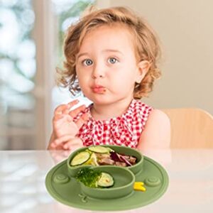 Baby Divided Plate Placemat Silicone- Portable Non Slip Child Feeding Suction Plate for Children Babies and Kids BPA Free Baby Dinner Plate Microwave Dishwasher Safe (Duck-Endive)