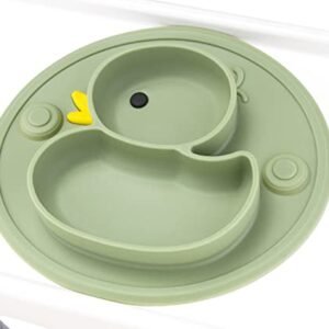 Baby Divided Plate Placemat Silicone- Portable Non Slip Child Feeding Suction Plate for Children Babies and Kids BPA Free Baby Dinner Plate Microwave Dishwasher Safe (Duck-Endive)