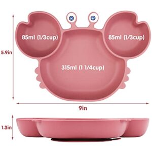 Silicone Suction Plate for Toddlers - Self Feeding Training Divided Plate Dish and Bowl for Baby and Toddler, Fits for Most Highchairs Trays, BPA Free Microwave Dishwasher Safe