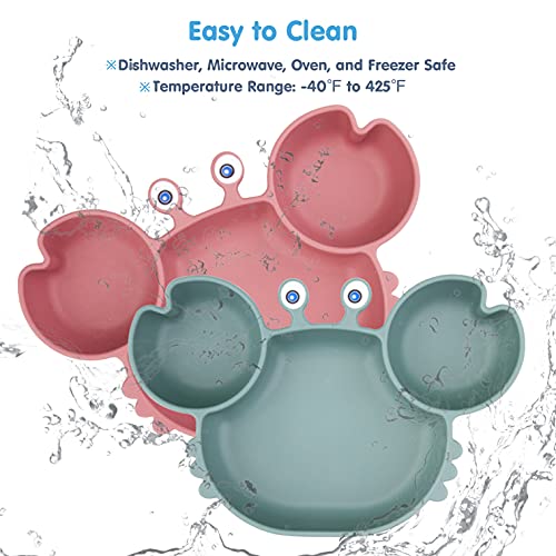 Silicone Suction Plate for Toddlers - Self Feeding Training Divided Plate Dish and Bowl for Baby and Toddler, Fits for Most Highchairs Trays, BPA Free Microwave Dishwasher Safe
