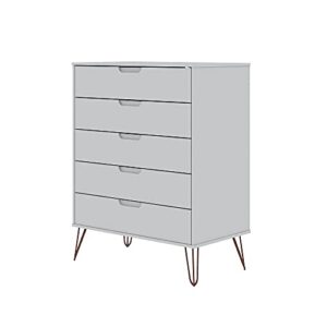manhattan comfort rockefeller mid century modern 5-drawer tall dresser, white