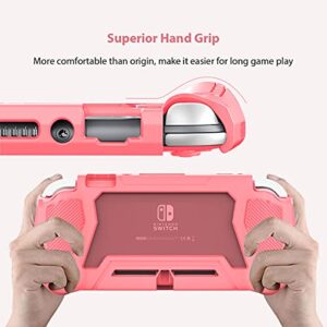 Switch Lite Case Protective Case for Nintendo Switch Lite, Compatible with Nintendo Switch Lite Screen Protector Cover Hand Grip Case with Detachable TPU+Built-in PC Screen + 2 Thumb Grip Caps, Pink