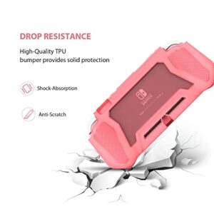 Switch Lite Case Protective Case for Nintendo Switch Lite, Compatible with Nintendo Switch Lite Screen Protector Cover Hand Grip Case with Detachable TPU+Built-in PC Screen + 2 Thumb Grip Caps, Pink