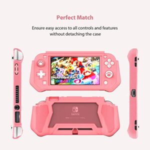 Switch Lite Case Protective Case for Nintendo Switch Lite, Compatible with Nintendo Switch Lite Screen Protector Cover Hand Grip Case with Detachable TPU+Built-in PC Screen + 2 Thumb Grip Caps, Pink