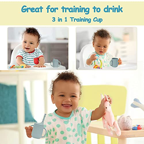 Silicone Sippy Cup with Straw, 8 Oz, 6 Months +, Easy to Clean Toddler Straw Cup for Baby, Trainer Cup for Infant, BPA-Free, Safe Use for Freezer, Dishwasher and Microwave