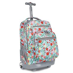 j world new york sundance rolling backpack girl boy roller bookbag, flora, 20 inch