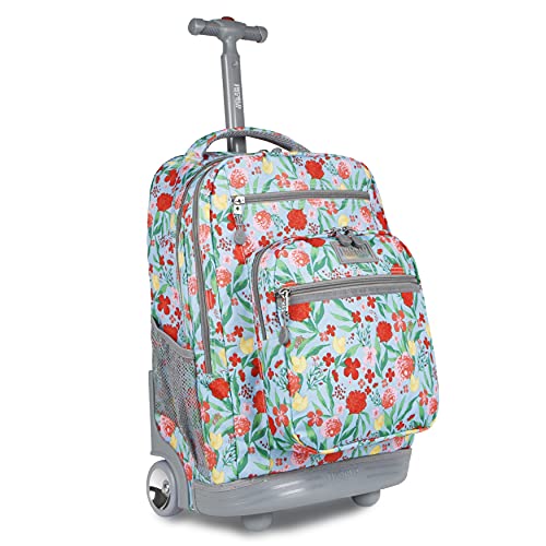 J World New York Sundance Rolling Backpack Girl Boy Roller Bookbag, Flora, 20 Inch