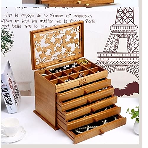 Aohuada Large Retro 6 Layers Wooden Jewellery Box Cabinet Display Organizer Wooden Jewelry Chest as Gift for Mom and Girlfriend