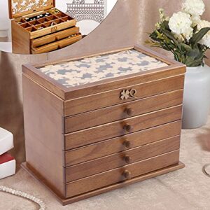 Aohuada Large Retro 6 Layers Wooden Jewellery Box Cabinet Display Organizer Wooden Jewelry Chest as Gift for Mom and Girlfriend