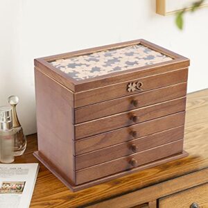 Aohuada Large Retro 6 Layers Wooden Jewellery Box Cabinet Display Organizer Wooden Jewelry Chest as Gift for Mom and Girlfriend