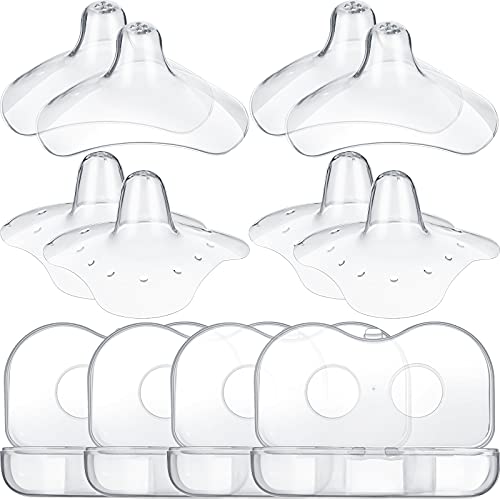 8 Pieces Nipple Cover for Nursing Newborn, Contact Nipple Protector 24 mm 15 mm Nipple Everters with Clear Carrying Case Silicone Nipple Extender for Breastfeeding, Flat or Inverted Nipples