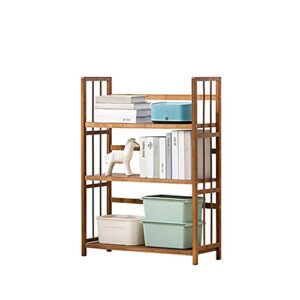 iotxy adjustable bamboo open bookshelf - medium 3-tier free standing storage rack, multifunctional display stand for bookcase, home and office, light brown