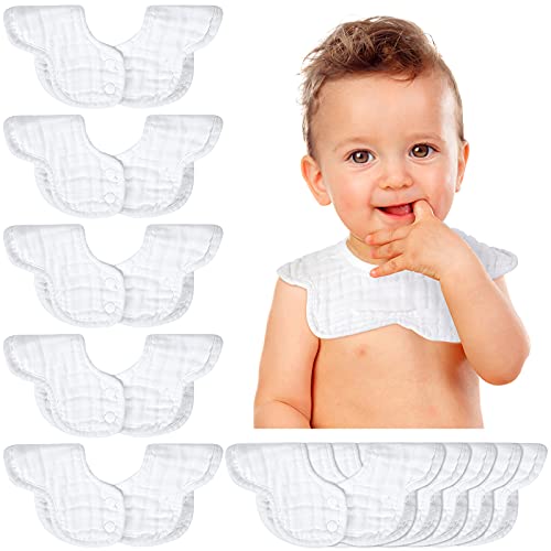 Geyoga 10 Pcs Baby Bibs 360° Rotate Soft Baby Bandana Muslin Drool Bibs Petal Bibs Burp Gauze Cloths Absorbent Bib (,)