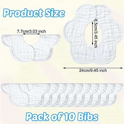 Geyoga 10 Pcs Baby Bibs 360° Rotate Soft Baby Bandana Muslin Drool Bibs Petal Bibs Burp Gauze Cloths Absorbent Bib (,)