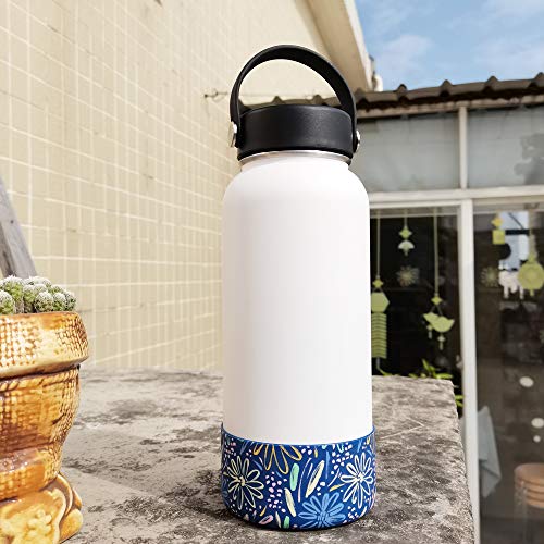 Protective Silicone Sleeve Boot 32oz 40oz Wide Mouth Water Bottle for Hydro Flask,Simple Modern,MIRA,Yeti,Iron Flask and Flask Rubber Boot BPA Free. NOT for Stanley Tumbler(Flowers Transparent)