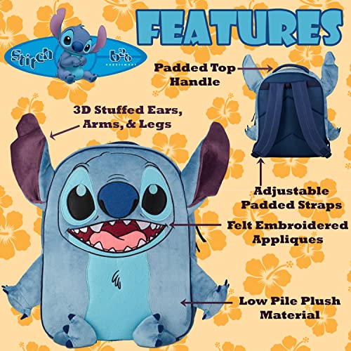 Disney's Lilo and Stitch Backpack for Girls & Boys, 16 Inch, Plush School Bookbag with 3D Arms, Legs, & Ears