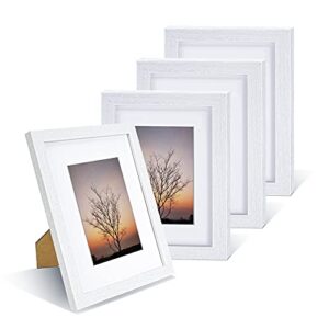 nacial picture frames 5x7 inch set of 4, white photo frame, display 4x6 photo with mat, display 5x7 photo without mat, picture frames collage for wall or tabletop