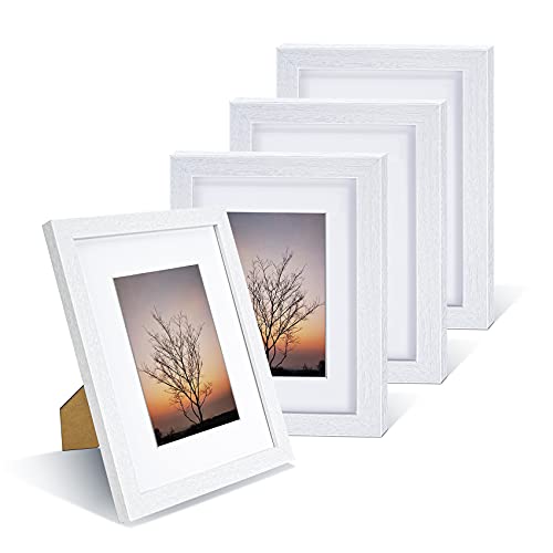 Nacial Picture Frames 5x7 inch Set of 4, White Photo Frame, Display 4x6 Photo with Mat, Display 5x7 photo without Mat, Picture Frames Collage for Wall or Tabletop