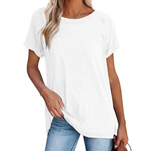womens casual tshirts loose fit rolled sleeve summer tops crewneck tunic tops for leggings white m