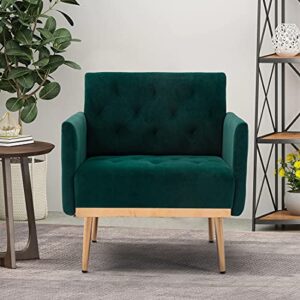 sleerway modern velvet single sofa chair, upholstered accent living room chair, comfy armchair with rose golden metal legs, tufted chair for reading or lounging (green)