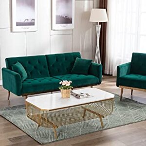 SLEERWAY Modern Velvet Single Sofa Chair, Upholstered Accent Living Room Chair, Comfy Armchair with Rose Golden Metal Legs, Tufted Chair for Reading or Lounging (Green)