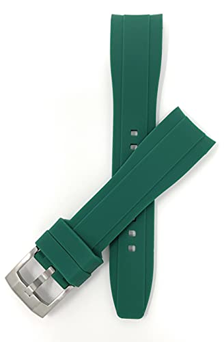 Bandini Silicone Watch Bands - Curved End - Embossed Rubber Replacement Watch Straps for Seiko, Omega and Rolex Watches with Round Cases - Waterproof - Stainless Steel Buckle - (Green, 20mm)