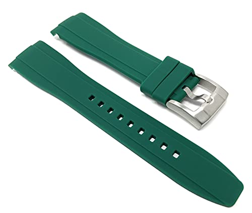 Bandini Silicone Watch Bands - Curved End - Embossed Rubber Replacement Watch Straps for Seiko, Omega and Rolex Watches with Round Cases - Waterproof - Stainless Steel Buckle - (Green, 20mm)