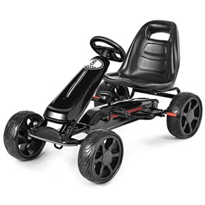 honey joy pedal go kart, 4-wheel off road pedal car w/handbrake & clutch, 2-position adjustable seat, ride on go cart for kids, gift for boys girls(black)