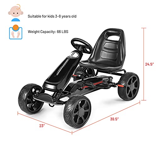 HONEY JOY Pedal Go Kart, 4-Wheel Off Road Pedal Car w/Handbrake & Clutch, 2-Position Adjustable Seat, Ride On Go Cart for Kids, Gift for Boys Girls(Black)