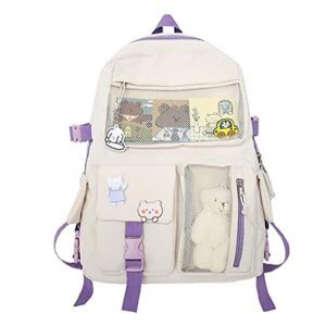 ggoob kawaii backpack with kawaii pin and accessories cute kawaii backpack for school bag kawaii girl backpack cute (ivory)