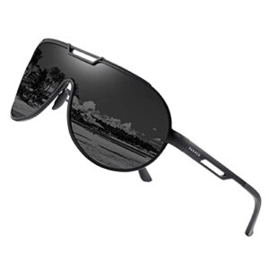 teaplmtt retro oversized aviator polarized sunglasses for men metal frame ultra light(black)