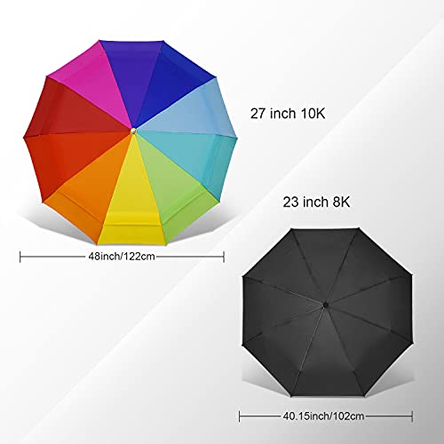 Lejorain Large Golf Umbrella Windproof - Oversized 54inch Double Layer Rainbow 10Ribs Folding Travel Umbrella Compact Auto Open Close for Rain Women/Men